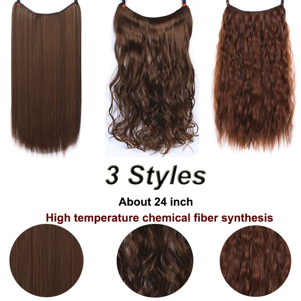 Allaosify Extensions de cheveux synthétiques 24 "fil Invisible sans pince dans