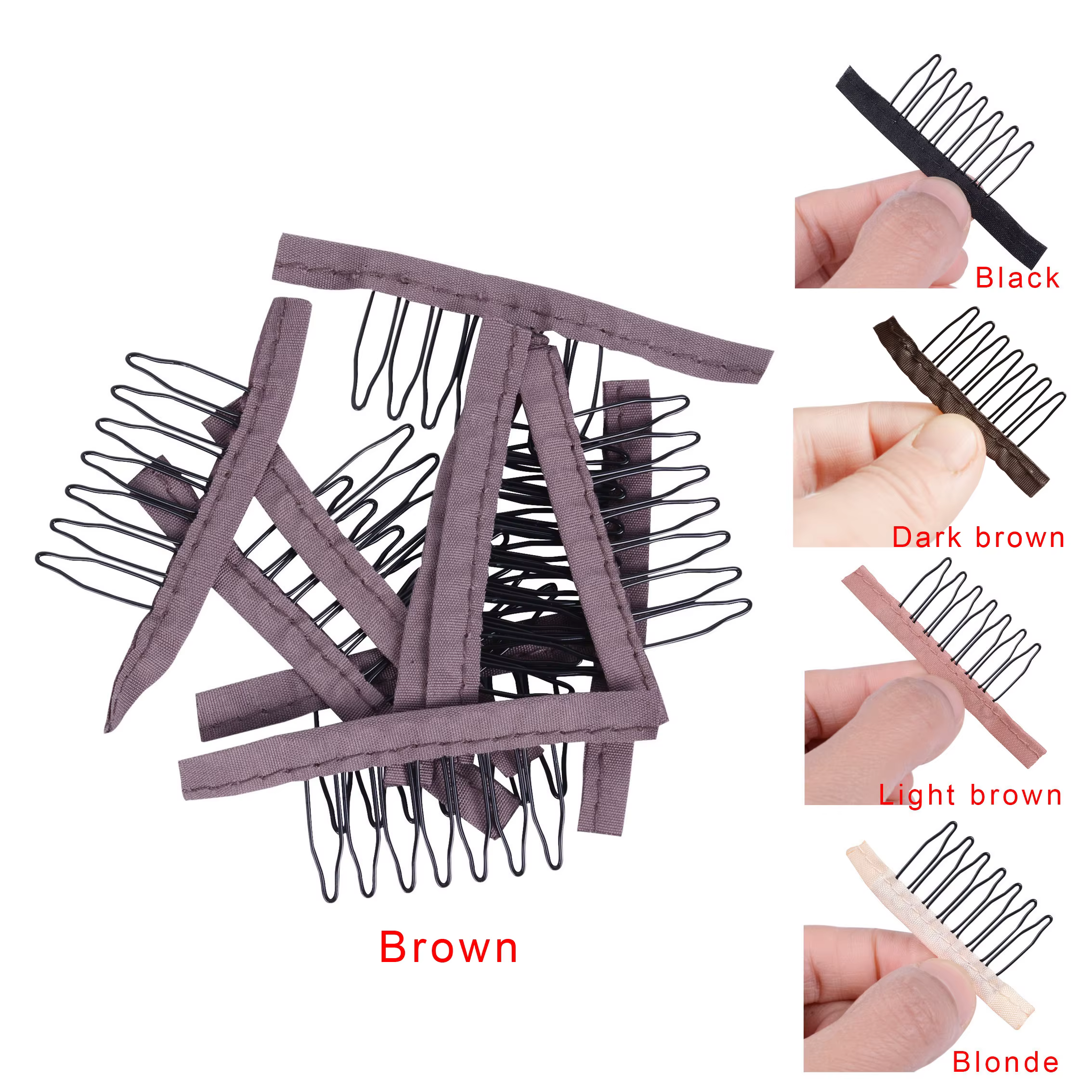 24 pcs/lot dentelle perruque Clips acier 7 dents 5 couleurs Polyester tissu Durable