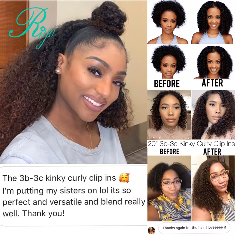 Extensions de cheveux brésiliens Remy 100% naturels bouclés à Clip