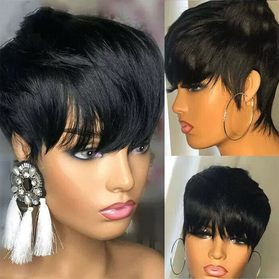 Perruque courte coupe pixie en cheveux humains pour femmes