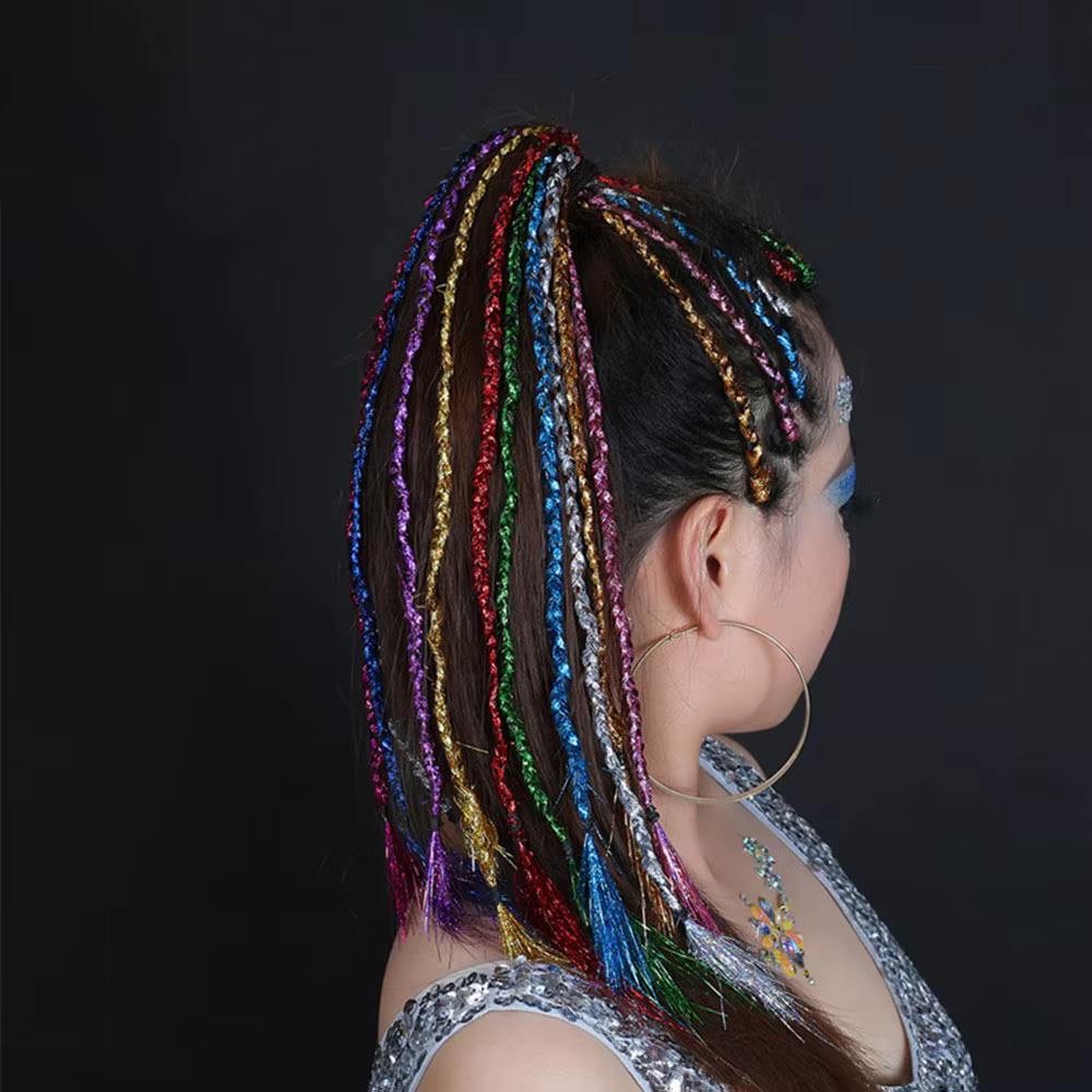 Hip-Hop coloré Bling Extension de cheveux accessoires Laser or brillant fil métallique Extensions