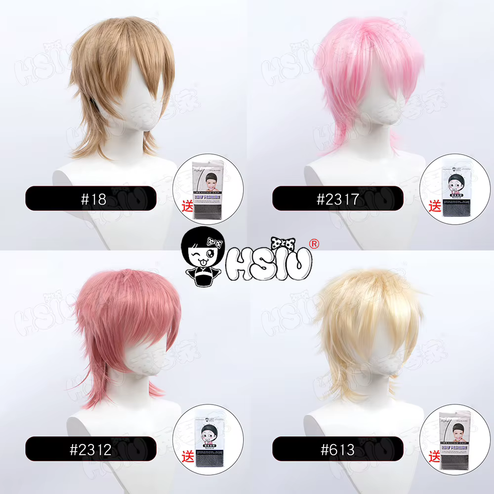 Perruque courte style fluffy, 22 couleurs, « HSIU », noir, blanc, violet, bleu, rouge, perruque de fête, cosplay, perruque synthétique en fibre