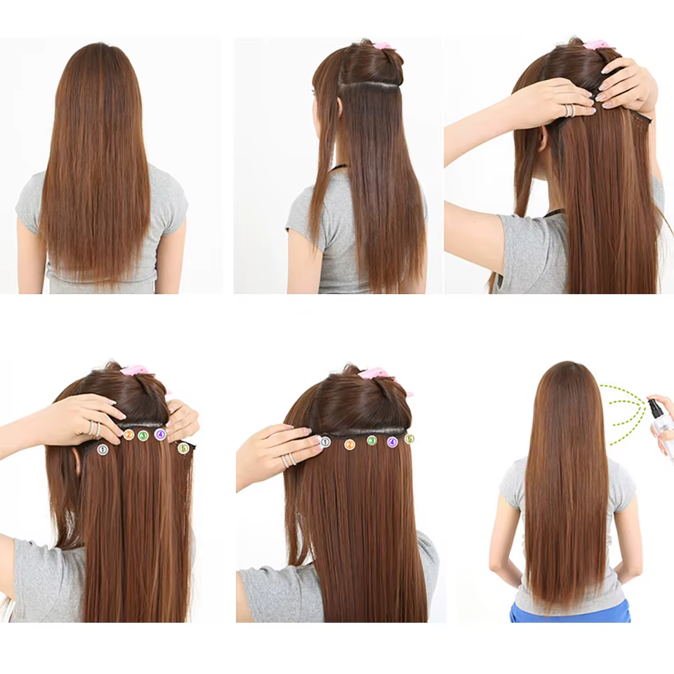 Allaosify – Extension capillaire synthétique longue lisse à 5 Clips
