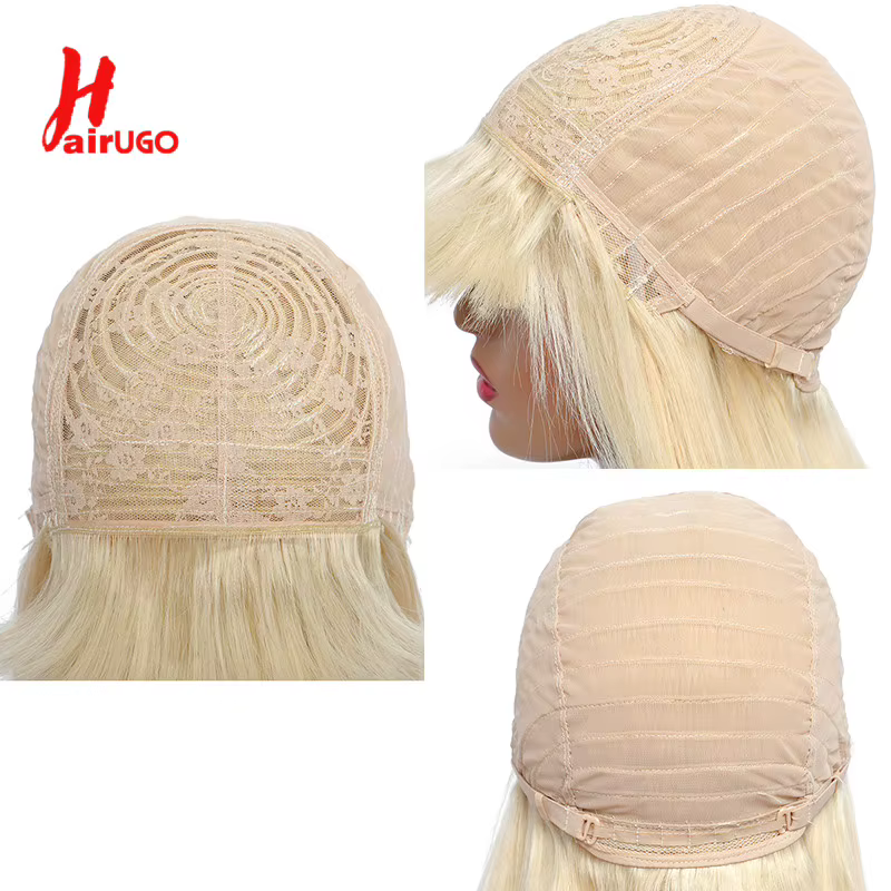 HairUGo-Perruque BOB blonde avec frange pour femme