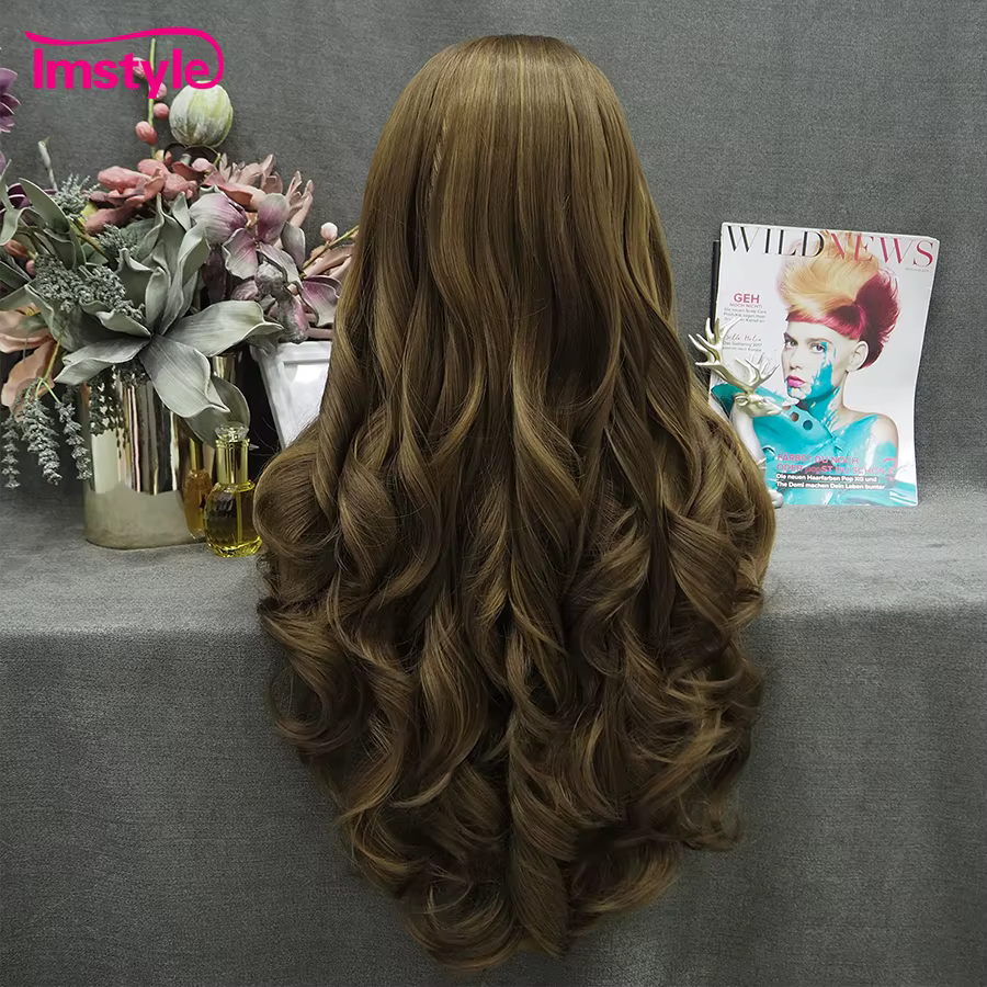 Imstyle-Perruque Synthétique Lace Front Wig pour Femme, Cheveux Longs Naturels Ondulés, Fibre de Degré de Chaleur, localité, Brun Mixte, 03/Wigs