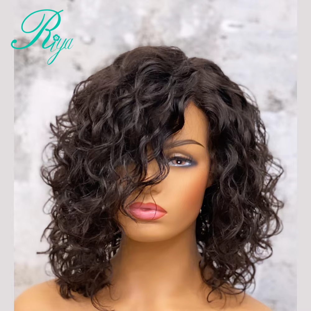4X4 fermeture dentelle perruque Pixie court bouclés Bob coupe émoussée
