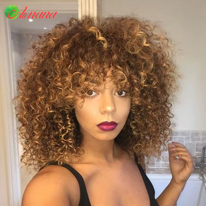 Perruque écharpe bouclée rebondissante brésilienne gingembre/marron/blond couleur pleine Machine