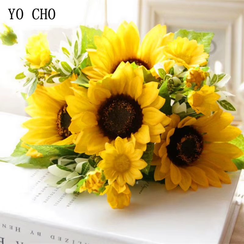 Grandes têtes de fleurs artificielles en soie, fausses tournesoles pour décoration de boîte de mariage, accessoires de scrapbooking faits à la main, fausses fleurs