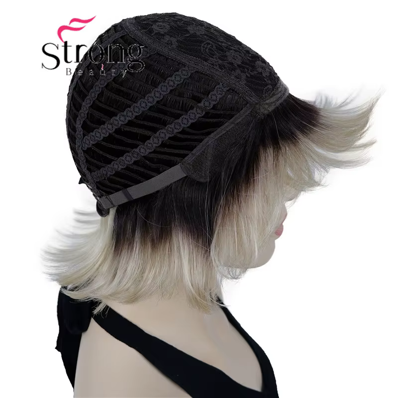 Perruques synthétiques ombré Blonde courte | Perruque coupe au carré style