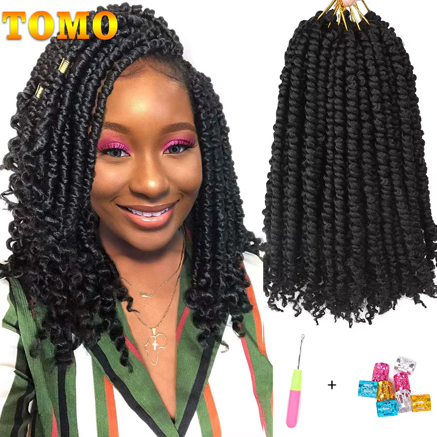TOMO Twist Crochet cheveux synthétiques pré-bouclés Passion torsion 12 brins longs bohème tressage Extensions