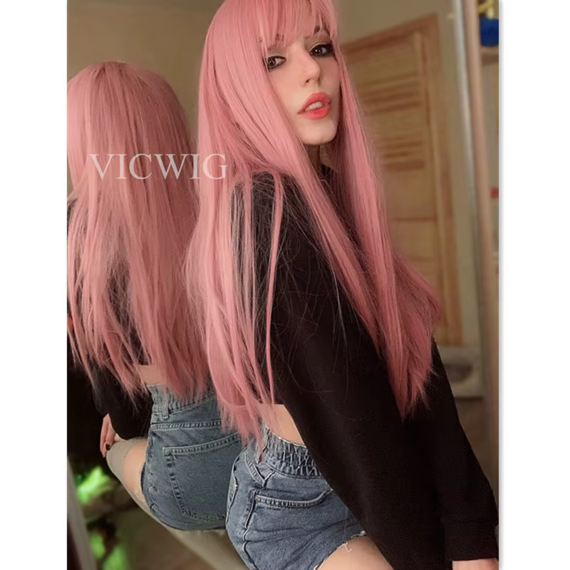 VICWIG – Perruque de cosplay longue avec frange