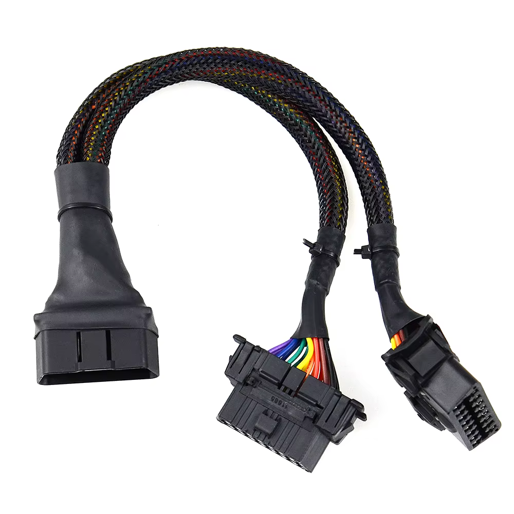 Câble d'extension coudé OBD2 mâle aux touristes femelle, 16 broches disponibles pour connecter 1 en 2, adaptateur d'extension OBD 2 Abrted