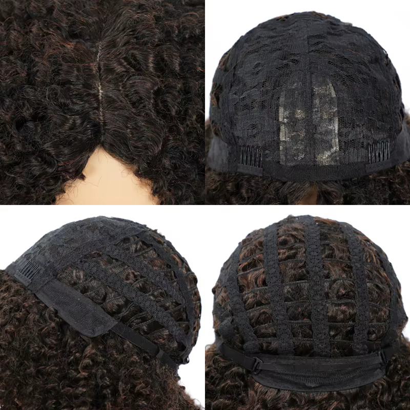 Msiperruque marron synthétique Kinkly bouclés perruques pour femmes Ombre Blonde rose rouge court Afro perruque afro-américaine noir moyen partie cheveux