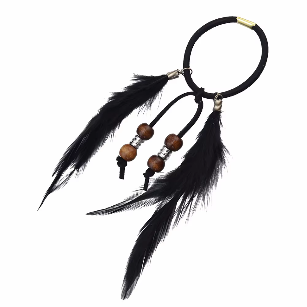 Ethnique noir marron plume tresse élastique bandeau de cheveux Tribal Extension
