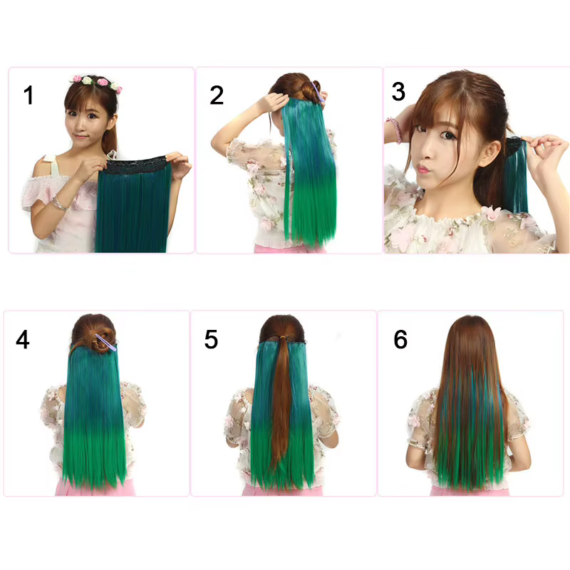 Jeedou une pièce synthétique Clip-in Extension de cheveux Ombre ondulé noir bleu dégradé moderne Cosplay boîte de nuit Style postiche