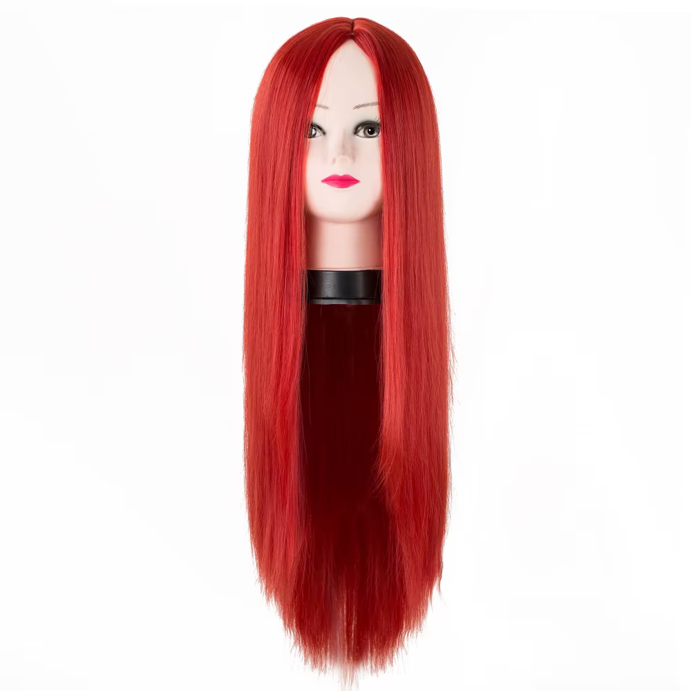 Perruque rouge synthétique longue et lisse