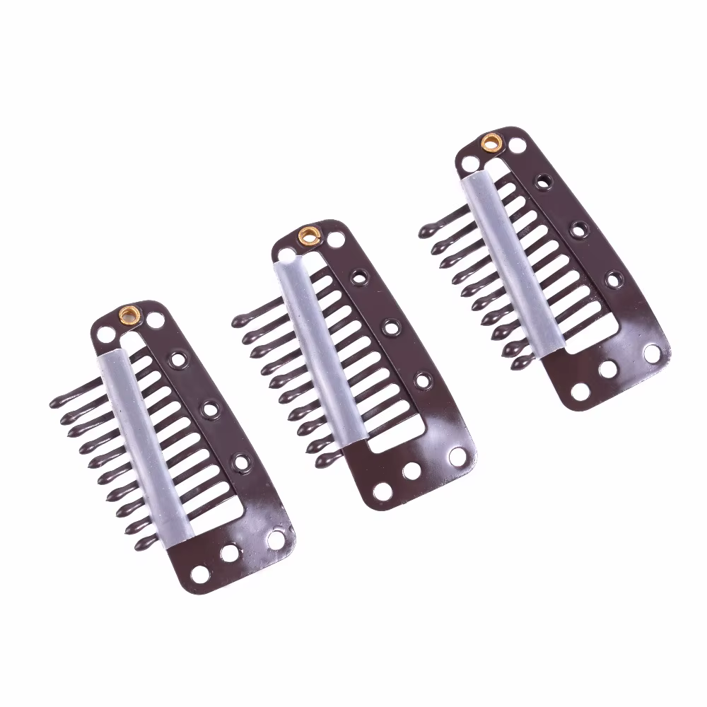 Perruques pinces à cheveux 100 pièces 36mm 10 dents Clips à pression avec dos en silicone pour Extension accessoires