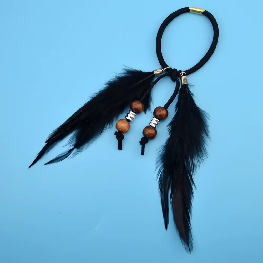 Ethnique noir marron plume tresse élastique bandeau de cheveux Tribal Extension