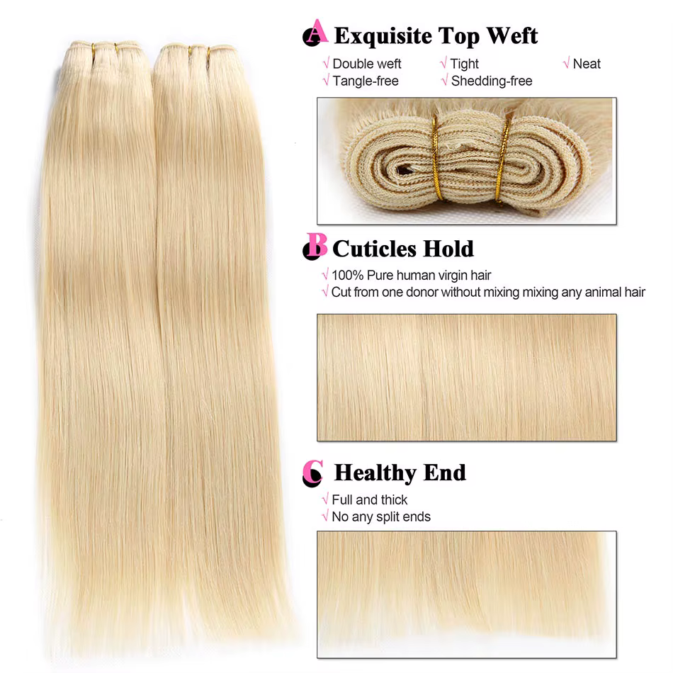 Extensions de tissage de cheveux humains droits 100% trame