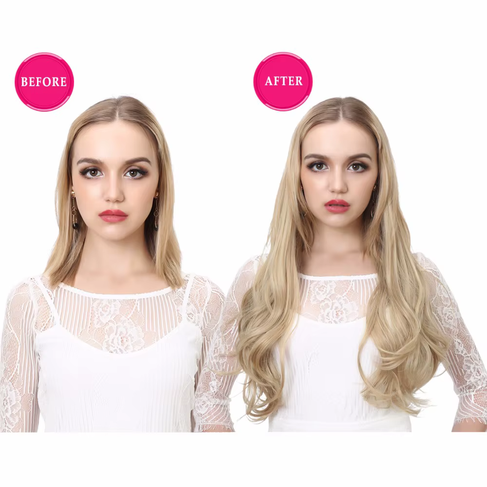 Extension de cheveux à clipser synthétique droite de qualité supérieure pour femme