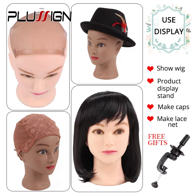 Tête de mannequin chauve avec pince