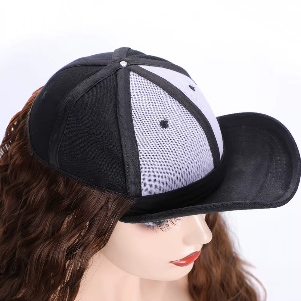 Jeedou Casquette de Baseball Perruque Synthétique Instantanée Droite à Bouclés Interrupteur D'apparence Naturelle