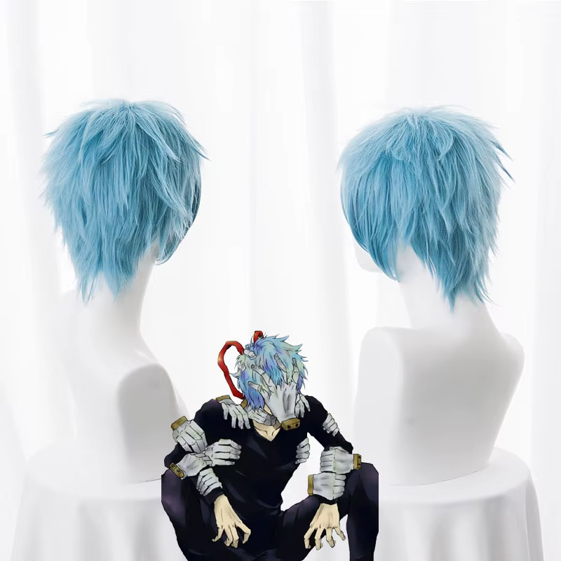 Anime My Academia Boku no Hiro Akademia Shigaraki Tomura perruques courtes gris bleu mixte bouclés Cosplay perruque +