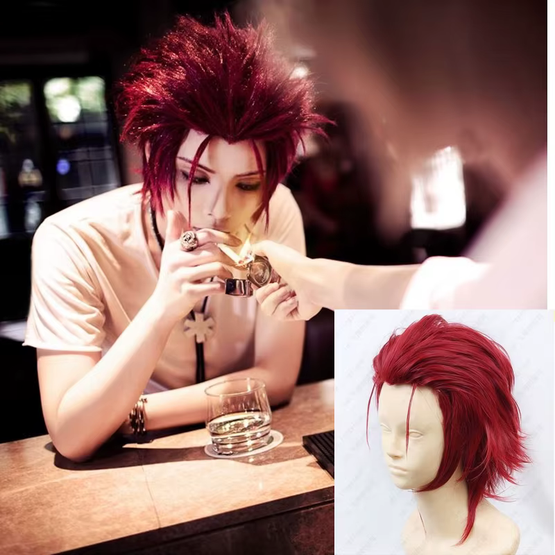K SUOH MIKOTO-Perruque Cosplay Courte Rouge Foncé + Bonnet de Perruque Gratuit