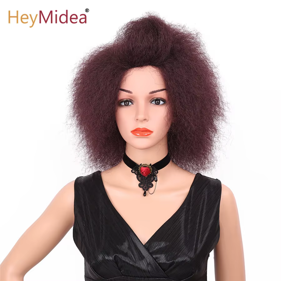 HeyMidea-Perruque Synthétique Courte et Bouclée pour Femme Noire