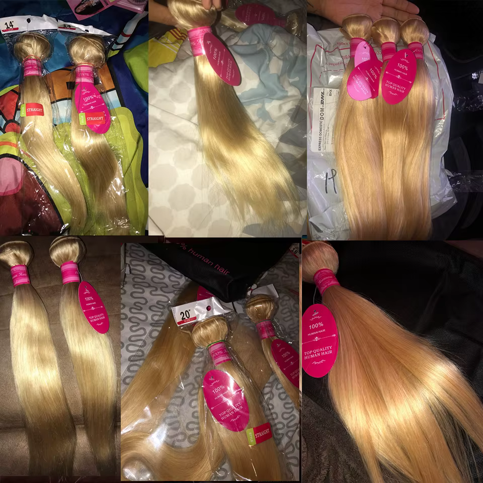 Beautorch-Tissage en lot brésilien 3/4 naturel Remy lisse blond 613