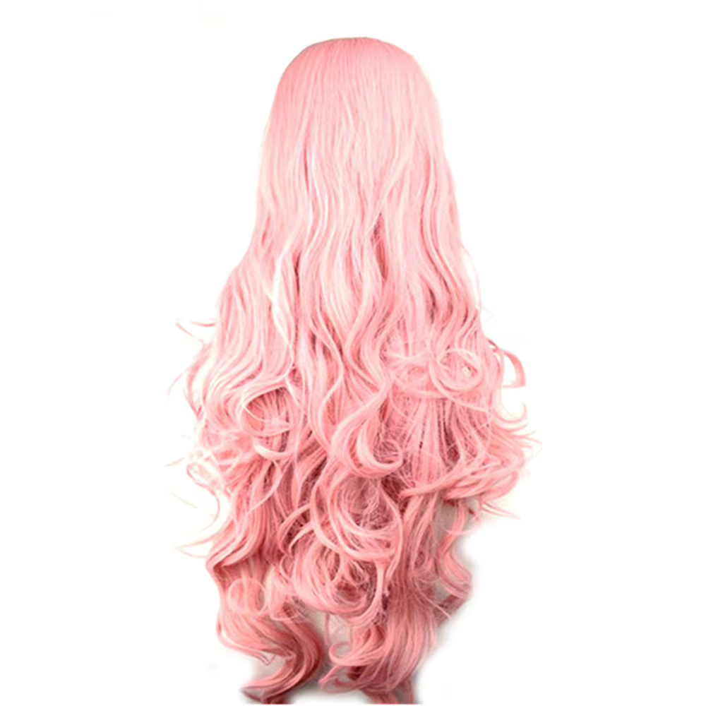 Perruques de cheveux synthétiques pas cher 100 CM longue perruque rose avec frange