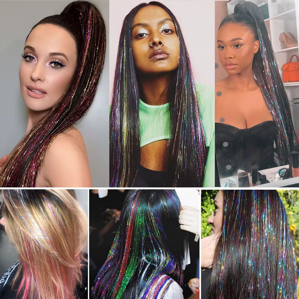 Mèches de cheveux synthétiques scintillantes