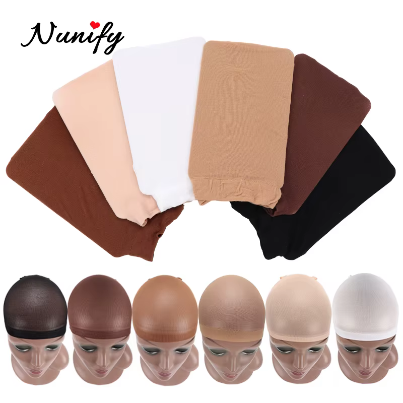 Nunify bonnets de perruque en filet de maille nue avec extrémité fermée pour perruques 2 pièces/paquet bonnet de bas de taille libre rouge café noir Begie marron 6 couleurs