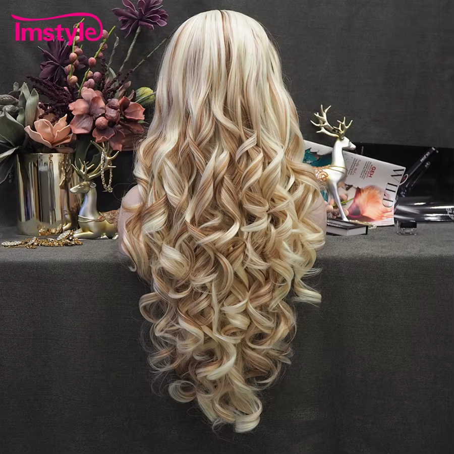 Imstyle-Perruque Lace Front Wig Synthétique Longue et Ondulée pour Femme