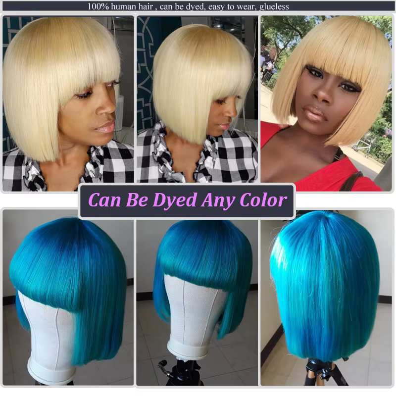 HairUGo-Perruque BOB blonde avec frange pour femme