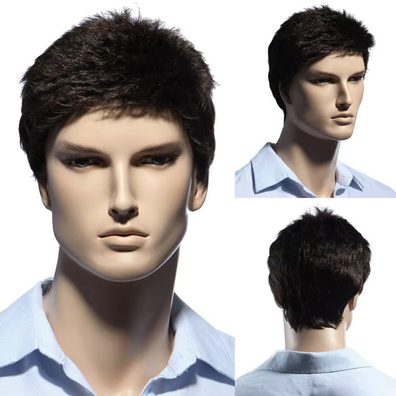 Perruque Synthétique Courte Droite Grise Argentée pour Homme