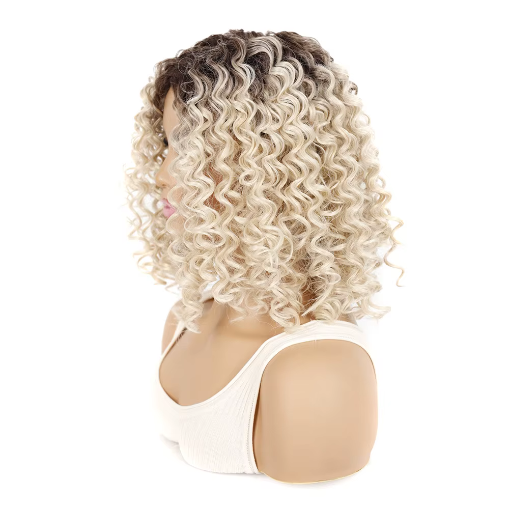 Jeedou – perruque synthétique courte bouclée pour femmes, mélange brun foncé et blond, coiffure moelleuse