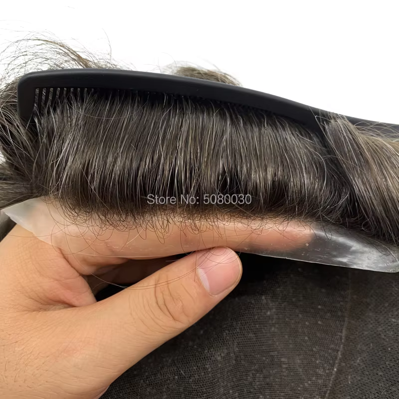 Toupet en cheveux Remy avec dentelle autour de Pu pour hommes