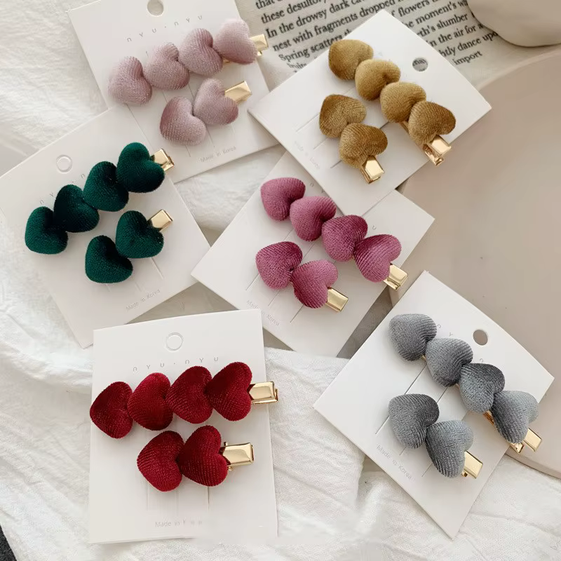 Mode velours amour pince à cheveux ins doux frange