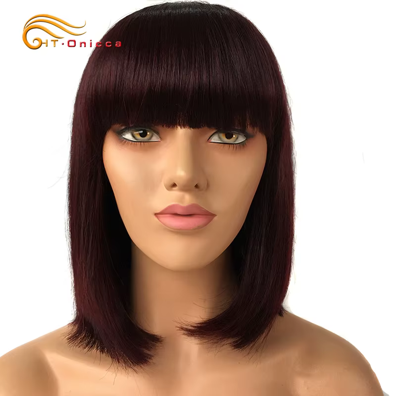 Perruque rouge avec frange de cheveux humains