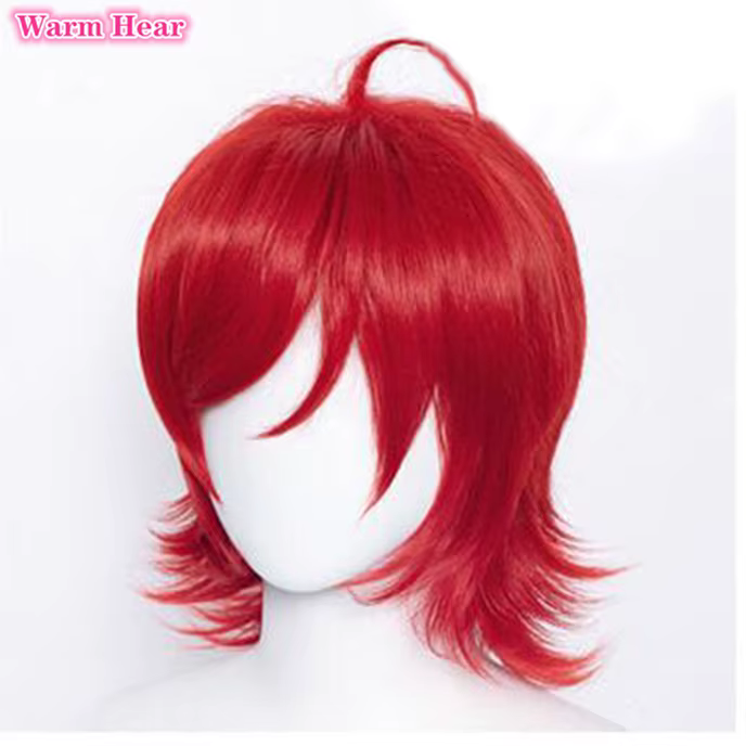 Perruque cosplay rouge courte avec lunettes, info-chan, YPanama e Info Chan, perruques de cosplay de cheveux à degré de chaleur + un bonnet ultraviolet