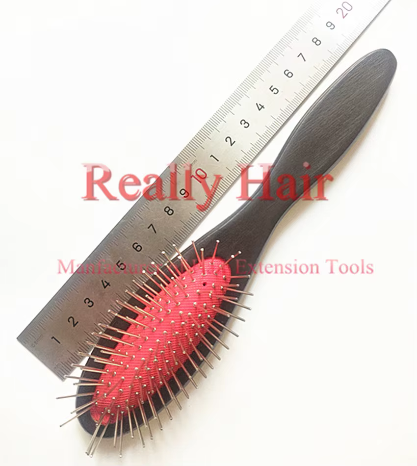 Peigne en acier avec manche en bois/peigne d'extension de cheveux