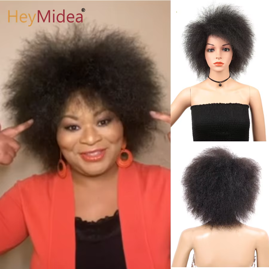 HeyMidea-Perruque Synthétique Courte et Bouclée pour Femme Noire