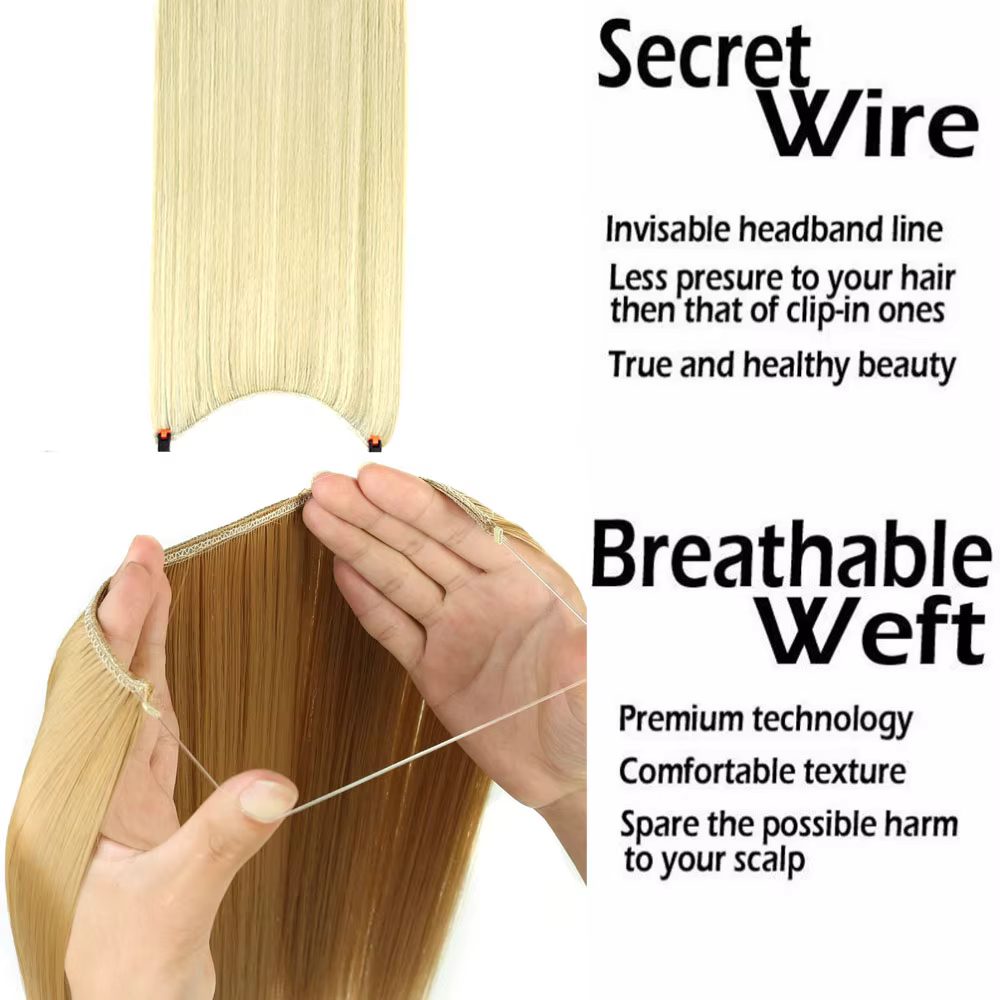 Allaosify Extensions de cheveux synthétiques 24 "fil Invisible sans pince dans