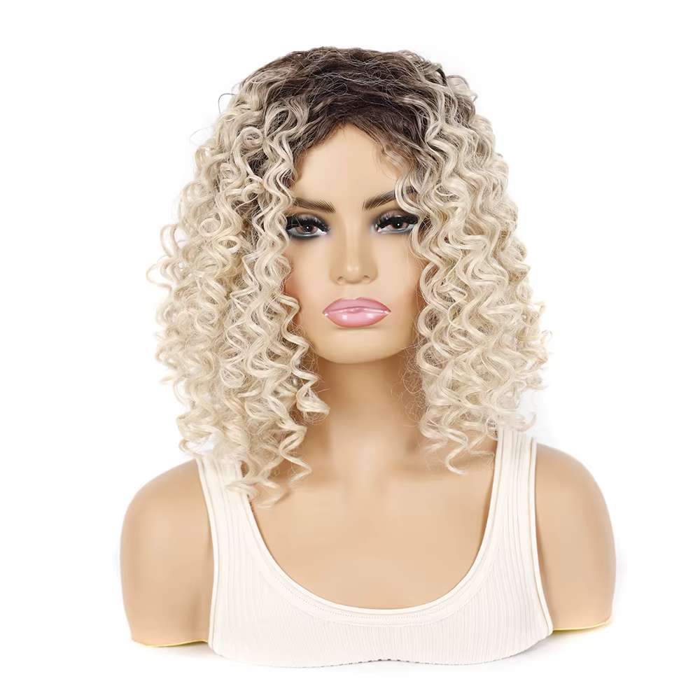 Jeedou – perruque synthétique courte bouclée pour femmes, mélange brun foncé et blond, coiffure moelleuse