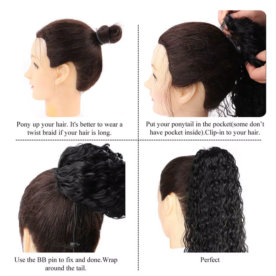 Extensions de faux cheveux synthétiques 30 pouces de Long crépus bouclés cordon queue de cheval pince organique en