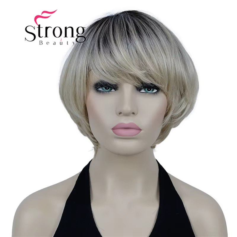Perruques synthétiques ombré Blonde courte | Perruque coupe au carré style
