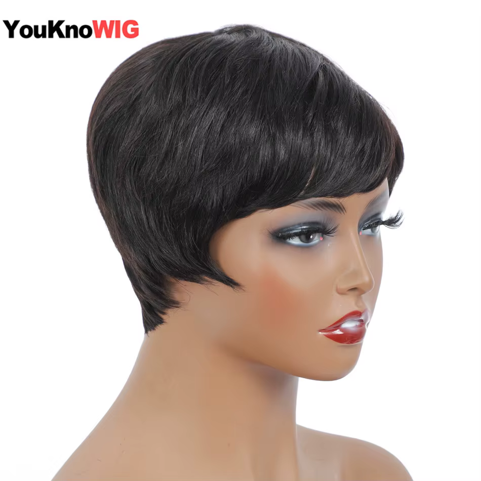 Perruque courte coupe pixie en cheveux humains pour femmes