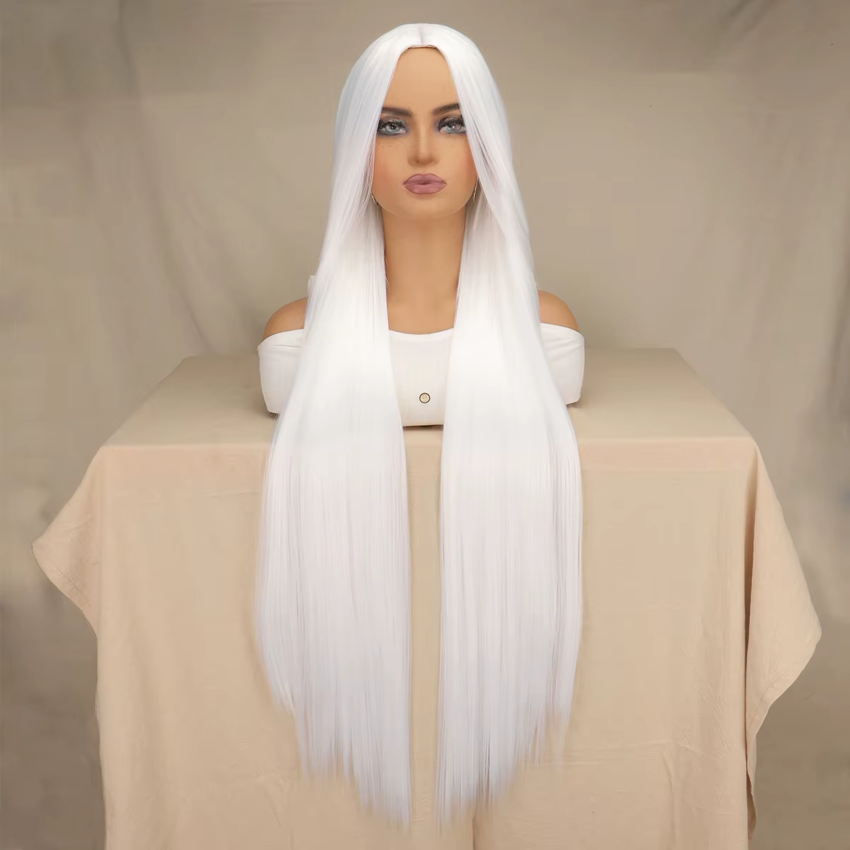 Perruque Synthétique Lisse Blanche Super Longue de 100 cm
