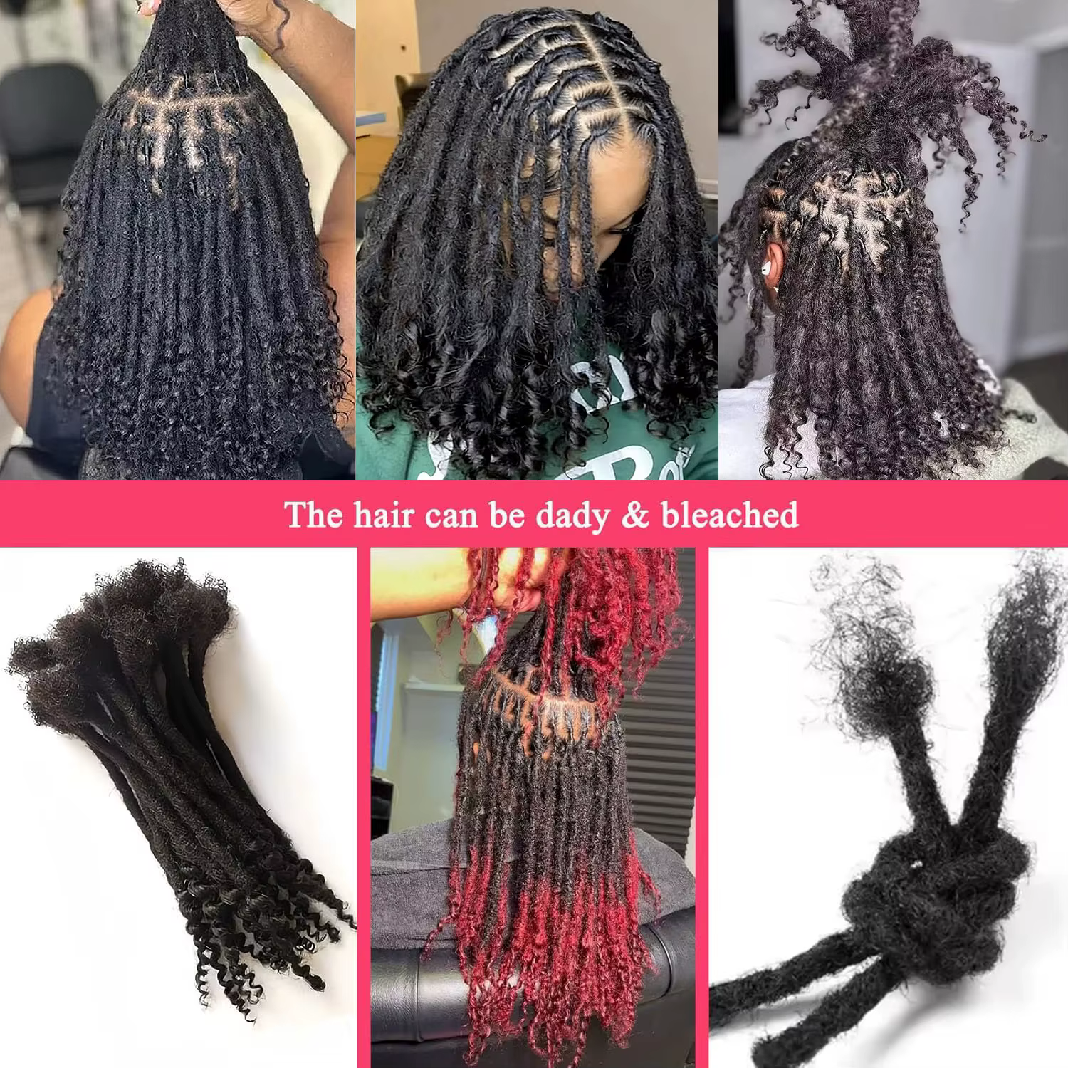 Extensions de dreadlocks en cheveux humains de 8 à 14 pouces, largeur 0,6 cm, avec pointes bouclées, faits à la main, extensions permanentes, peuvent être teintes pour hommes/femmes